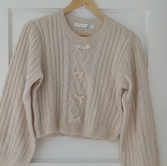 Altar'd State Crop Knit Bow-Accent Sweater in Taupe - Picture 14 of 15